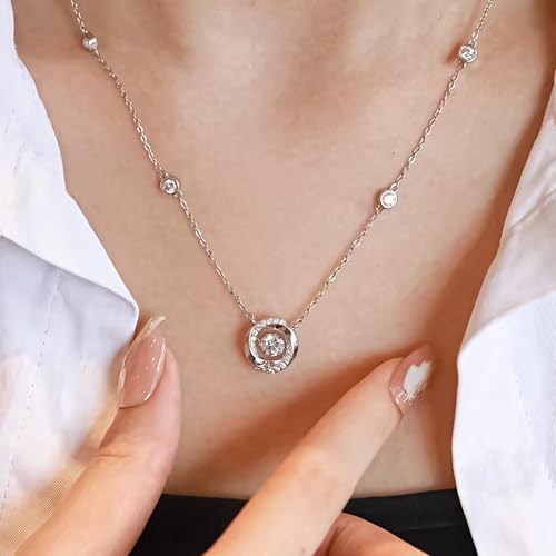 925 Sterling Silver Necklace for Women Trendy, Charming Layered Necklace with Cubic Zirconia Pendant for Her Womens Dainty Diamond Choker Necklaces Holiday Jewelry Gifts for Mom Wife Daughter Lover - color: Silver
