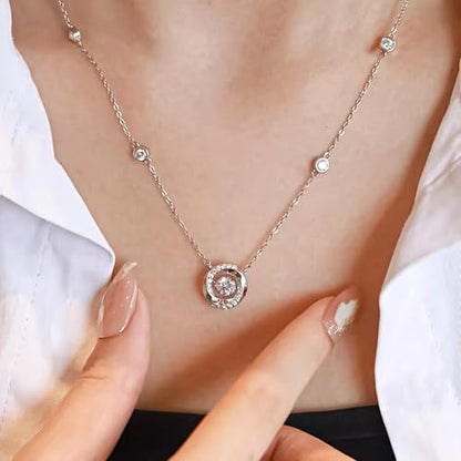 925 Sterling Silver Necklace for Women Trendy, Charming Layered Necklace with Cubic Zirconia Pendant for Her Womens Dainty Diamond Choker Necklaces Holiday Jewelry Gifts for Mom Wife Daughter Lover - color: Silver