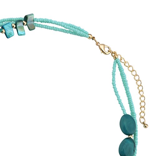 Coiris 3 Multi Layer Shell Glass Beaded Fashion Necklace for Women 21" - color: N0001-teal
