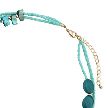 Coiris 3 Multi Layer Shell Glass Beaded Fashion Necklace for Women 21" - color: N0001-teal