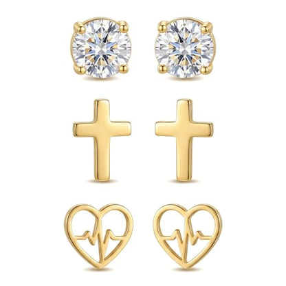 Gold Stud Earrings Set for Women, 18K Gold Plated Stainless Steel Hypoallergenic Earrings, Assorted Multipack with Faux Pearls, Crystals, and Geometric Shapes, Non-Tarnish Sensitive Ear Jewelry, Value Gift Set