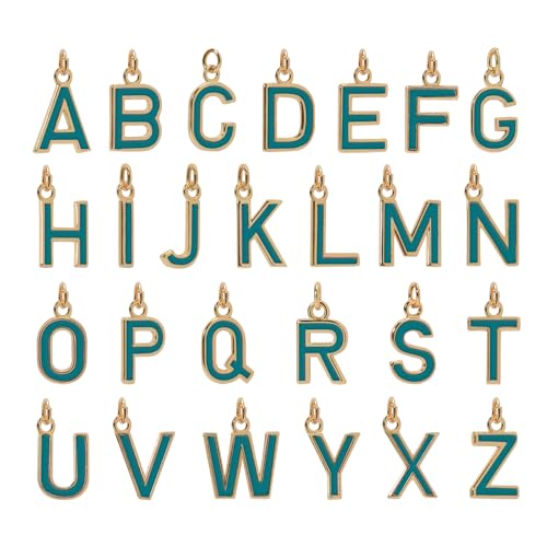 18K Gold Filled A-Z Alphabet Letters Charms,26Pcs Initial A-Z Alphabet Charms,Bracelet Necklace Earrings Charms for DIY Jewelry Making - color: Green