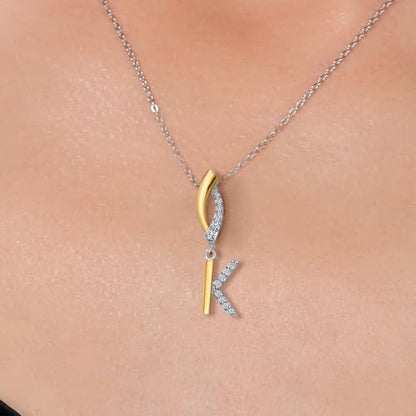 Gem Stone King Initial Pendant Necklace Letter A to Z Alphabet | 10K Yellow Gold and 925 Sterling Silver | White Lab Grown Diamond | Gift Women Mother's Day Wife Mom Girlfriend Anniversary Birthday | - style: Initial K
