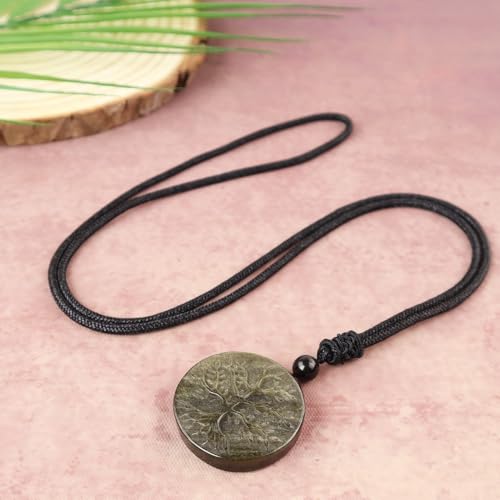 Anjiucc Natural Gemstone Tree of Life Black Obsidian/Golden Obsidian Pendant Necklace for Male and Female Necklace - color: Gold Sheen Obsidian