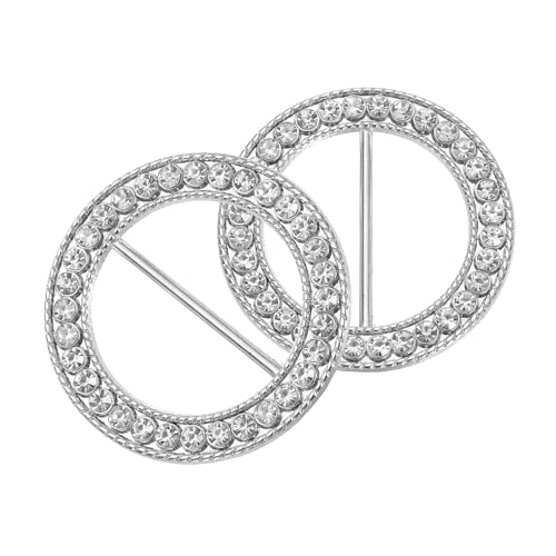 uxcell Silk Scarf Ring Clip, Rhinestone Round T-Shirt Ties Clips Kit Clothes Corner Knotted Button - color: Silver
