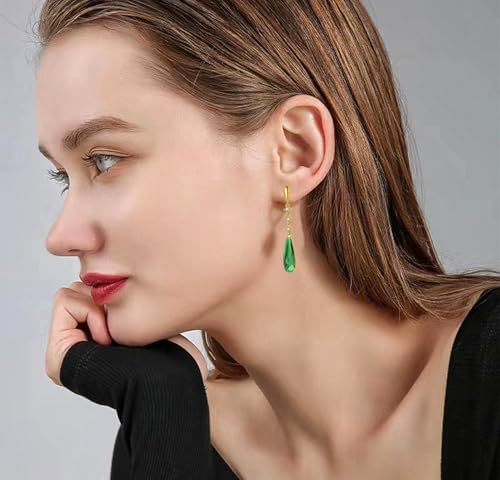 VONSSY Austrian Crystal Teardrop Drop Dangle Earrings Gold Plated Silver Post Zircon Gemstone Jewelry Gift for Woman Girlfriend Mom Wife - color: Green