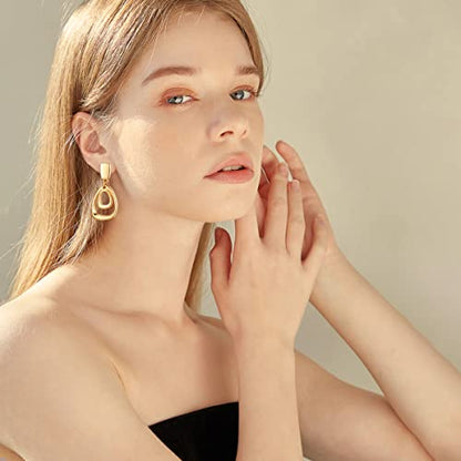MUYAN Gold Clip On Drop Earrings for Women Non Piercing Dangle Earrings Fashion Jewelry - color: B Clip Gold