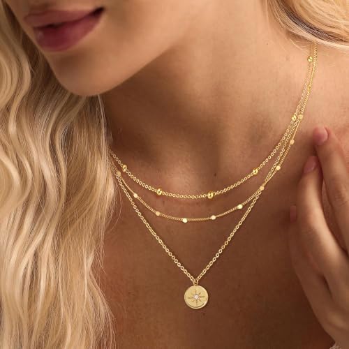 Ewrkbr Layered Necklaces for Women,Dainty Gold Necklace Stack 14k Gold Plated Layering Chain Choker Necklace Set Simple Statement Gold Necklaces for Women Trendy Waterproof Jewelry - color: Gold-Set2