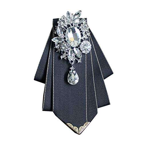 Crystal Bow tie Brooches Collar Pin Jewelry ribbon Fabric Bowknot Pre Tied Neck Tie For men Women wedding bridegroom - color: Dark Grey