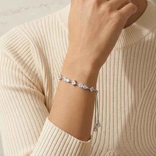 FANZE Gold Plated Cubic Zirconia Tennis Bracelets for Women Dainty Trendy Adjustable Bracelet Jewelry Gift for Ladies Wedding Mother Birthday Anniversary - style: Irrrigular silver bracelet