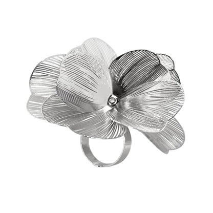 Elegant Big Flower Statement Rings For Women Bohemian Exaggerated Large Metal Floral Hip Hop Punk Ring Fashion Cubic Zirconia Crystal Stamen Adjustable Open Ring Birthday Friendship Christmas Jewelry Gift - color: Silver