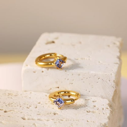 316L Surgical Steel Birthstone Hoop Earrings for Women | Lightweight, 5A Cubic Zirconia, Hypoallergenic, Lead & Nickel Free, 8mm Huggie Hoops - color: 18k gold-plated: 09. September (Sapphire)