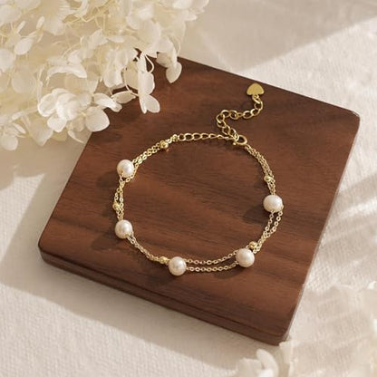 Pearl Bracelets for Women Dainty Gold Pearl Stretch Stackable Bracelet Bridesmaid Wedding Jewelry Gifts Prom Wedding Guest Dress - color: D:Gold Pearl Bracelet