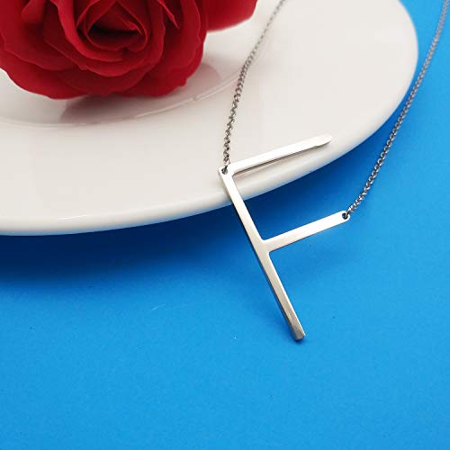 MOMOL Sideways Initial Necklace 18K Gold Plated Stainless Steel Large Big Letters Pendant Necklace Script Name Monogram Necklaces for Women - color: F