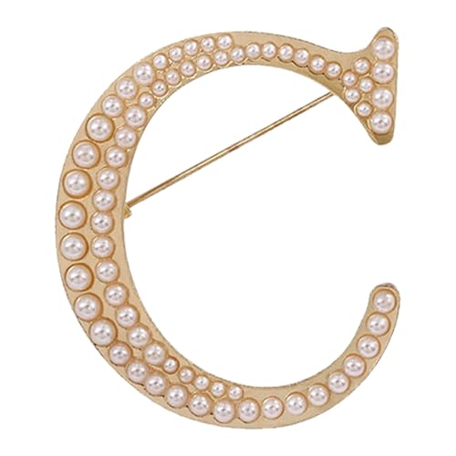 A-Z Initial 26 Letter Brooch Pins, Gold Faux Pearl Alphabet Badges Breastpin for Hat Bag Dress Coat Suit Accessory, Elegant Name Personalized Gifts for Women Men - color: C
