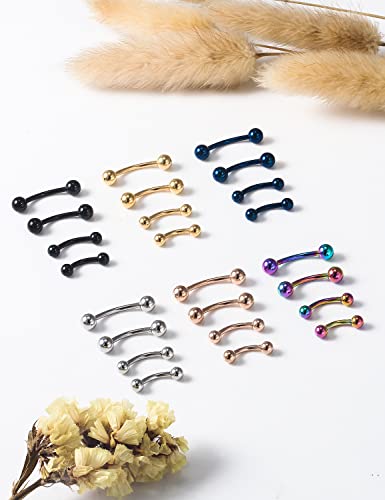 20G 16G 14G 12G Eyebrow Piercing Jewelry Surgical Steel Curved Barbell Eyebrow Ring Vertical Labret Lip Jewelry Rook Daith Earrings Piercing Jewelry for Women Men 6mm 8mm 10mm 12mm 14mm - color: 14G-Mix Color