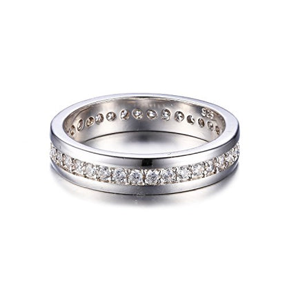 JewelryPalace Cubic Zirconia Eternity Wedding Bands For Women, 14K Yellow Rose Gold Plated 925 Sterling Silver Anniversary Promise Rings for Her, CZ Simulated Diamond Wedding Ring Jewelry Channel Set - color: 1-Sterling Silver