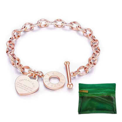 Charm Bracelet for Women 18k Gold/Silver/Rose Gold Plated Love Heart Elegant OT Clasp Stainless Steel Green Bag Packaging Jewelry Gift Birthday - color: Rose Gold, size: 7 inch