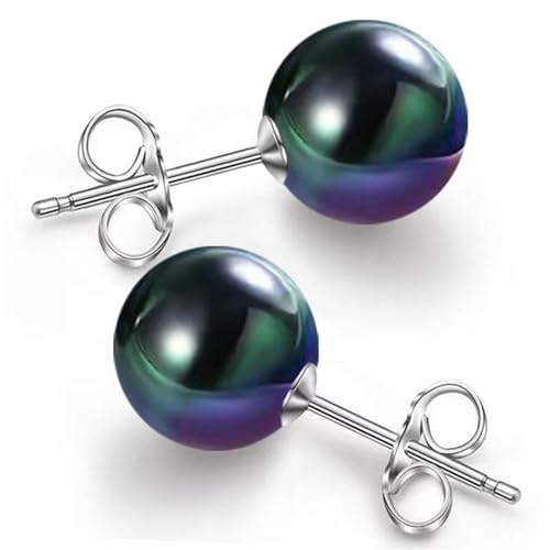 Pearl Stud Earrings Multicolor Shell Beads Pearl Hypoallergenic Stud Earrings Ocean Shell Pearl Jewelry - color: Black
