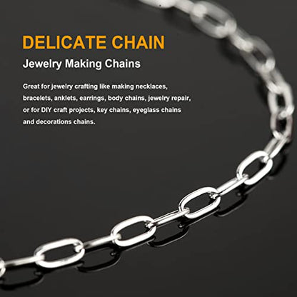 KYUNHOO 32.8 Feet 304 Stainless Steel Chains Bulk Silver Paperclip Chain | Silver Chain for Jewelry Making Small Paper Clip Chains Link on Spool with Clasps for Necklace Bracelet Craft - color: Paperclip Silver