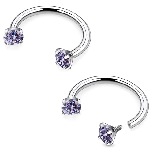 16G F136 Titanium Internal Thread Horseshoe Septum Nose Ring Piercing Jewelry Circular Barbell Helix Snug Tragus Rook Daith Cartilage Earring Lip Ring Piercing Jewelry for Women Men 8MM 10MM - style: 16G, 10MM Length, Purple CZ