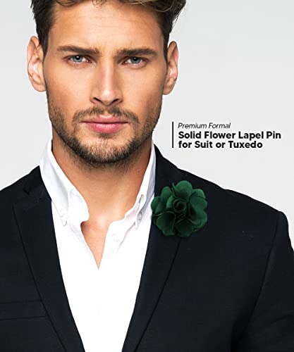Premium Men's Formal Solid Color Flower Lapel Pin - Boutonniere for Men, Brooch Pin - color: Hunter