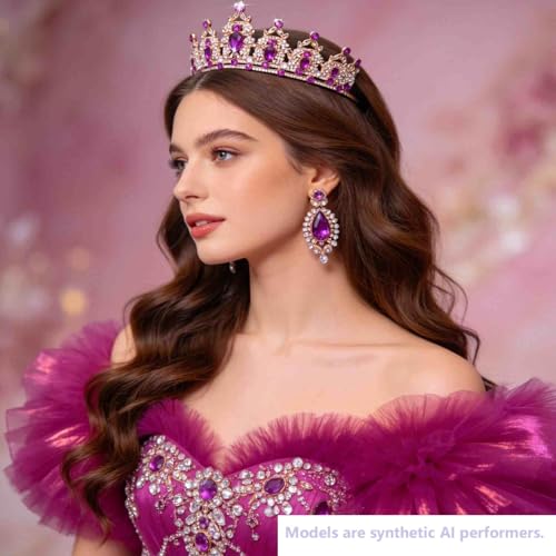 Kamirola - Queen Crown and Tiaras Princess Crown for Women Crystal Headbands for Bridal, Princess for Wedding and Party - color: Gold Violet