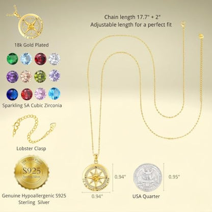 Compass Necklace for Women Wife Girlfriend Mom Daughter Gifts | S925 Silver Jewelry For Anniversary 18K Rose Gold Gifts For Birthday Christmas Mothers Valentines Day 12 Birthstones - style: 11-November-Gold