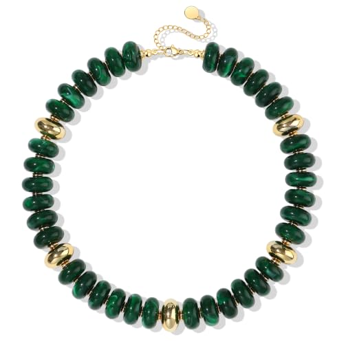 FIRAZIO Colorful Chunky Beaded Necklaces for Women | Trendy Statement Necklace Choker Necklace Boho Summer Beach Vacation Jewelry Gift - color: Green Beaded