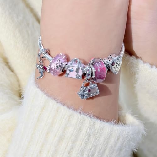 925 Sterling Silver Bead Charm for Pandora Bracelets and Necklaces,Pink Bow Cherry Butterfly Blue Ocean Pendant Bead Charms Jewelry Present Valentines Gifts for Wife/Girlfriend Women - style: Cute Cat Charms