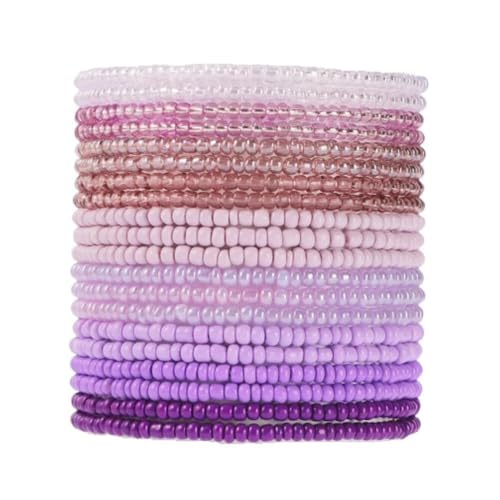 18Pcs Boho Stackable Beaded Bracelets for Women Colorful Handmade Multilayered Rice Beads Anklets Set Summer Beach Bohemian Jewelry Gift - color: Style 2 Purple