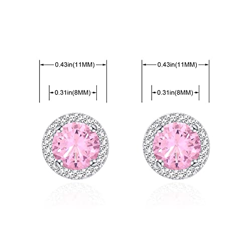 YOQUCOL Bright 8MM,10MM Cubic Zirconia Crystal Stud Earrings Round Pierced Earrings For Women - color: 8MM-Pink