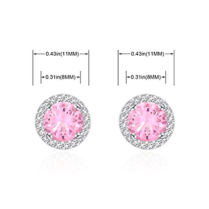 YOQUCOL Bright 8MM,10MM Cubic Zirconia Crystal Stud Earrings Round Pierced Earrings For Women - color: 8MM-Pink