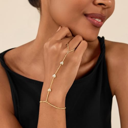 Cicy Bell Hand Chain Bracelets for Women 18K Gold Plated | Layered Stackable Dainty Ring Bracelets, Adjustable Satellite Bead Dot Link Finger Bracelets - color: Style A-Gold