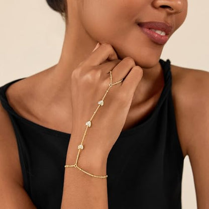 Cicy Bell Hand Chain Bracelets for Women 18K Gold Plated | Layered Stackable Dainty Ring Bracelets, Adjustable Satellite Bead Dot Link Finger Bracelets - color: Style A-Gold