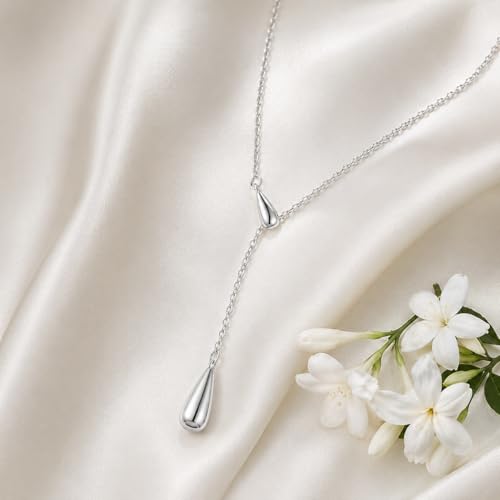 14K Gold Plated Layered Lariat Necklace for Women - Waterproof Non-Tarnish Dainty Gold Chain Necklace, Long Boho Statement Jewelry for Wedding, Prom, Summer Vacation Gifts - color: Drop Y Necklace-Silver