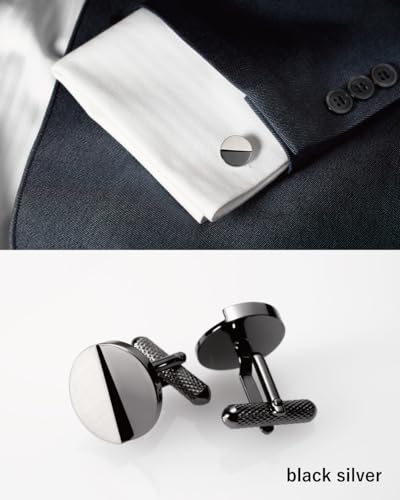 [TAVARAT] Cufflinks for Men cuff links mens classic round shape Black Silver Light Gold Tps-177 - style: black silver (Tps-179)