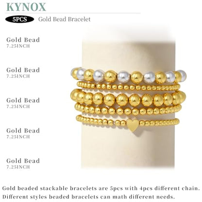 Gold Bracelets for Women 14K Gold Charm Bracelet Non Tarnish Gold Jewelry for Women Valentines Day Beaded Bracelets Stackable Bracelets