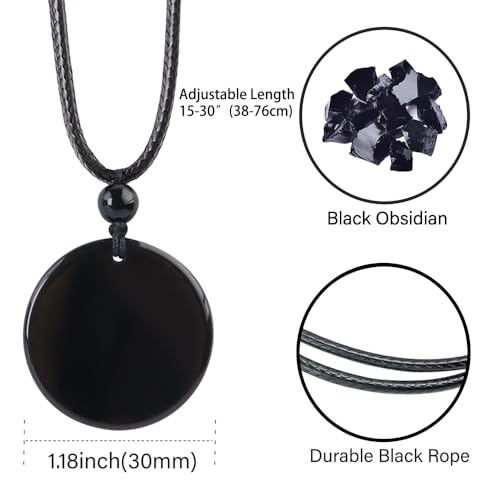 Anjiucc Natural Gemstone Tree of Life Black Obsidian/Golden Obsidian Pendant Necklace for Male and Female Necklace - color: Black Obsidian 6