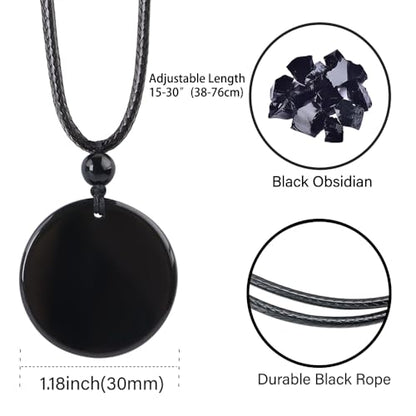 Anjiucc Natural Gemstone Tree of Life Black Obsidian/Golden Obsidian Pendant Necklace for Male and Female Necklace - color: Black Obsidian 6