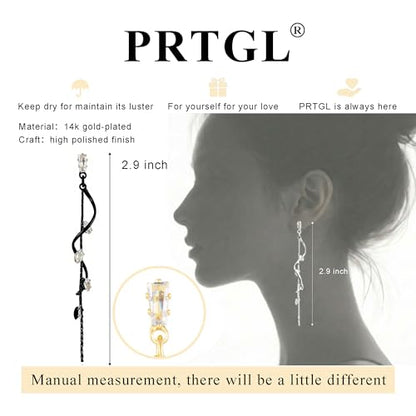 Dangle Earrings for Women - 14K Gold/White Gold/Rose Gold Plated Butterfly Heart Star Hoop Chain Long Tassel Cubic Zirconia CZ Dangle Earrings - color: Black CZ Twist