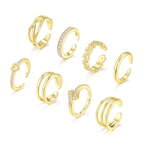 SAMOCO 8 Pcs Toe Rings for Women | Golden Silver Toe Ring Non Tarnish,Simple Open Adjustable Band Toe Rings Set,Beach Foot Toe Ring for Summer - color: Gold