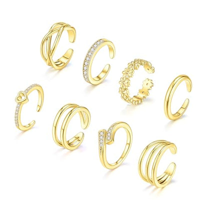 SAMOCO 8 Pcs Toe Rings for Women | Golden Silver Toe Ring Non Tarnish,Simple Open Adjustable Band Toe Rings Set,Beach Foot Toe Ring for Summer - color: Gold