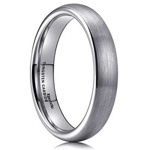 King Will Wedding Band for Men Women, 2/4/6/7/8mm Domed Matte Brushed Tungsten Carbide Rings, Solid/Dual Color Engagement Rings, Comfort Fit - color: Silver-4mm