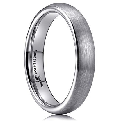 King Will Wedding Band for Men Women, 2/4/6/7/8mm Domed Matte Brushed Tungsten Carbide Rings, Solid/Dual Color Engagement Rings, Comfort Fit - color: Silver-4mm