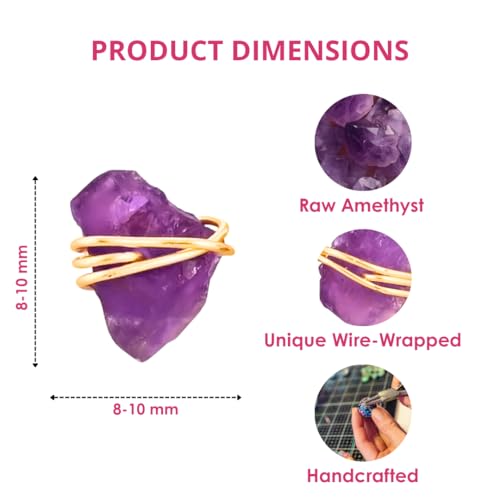 Gempires Wire Wrapped Raw Gemstone Stud Earrings for Women, Birthstone | Handmade wire-wrapped raw gemstone stud earrings — choose from stones and birthstones, artisan raw crystals on gold. - style: Amethyst