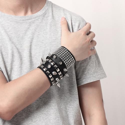 Mens Bracelet Braided Leather Punk Rock Cuff Bracelets Wrap Bracelet for Men Women Black - color: G