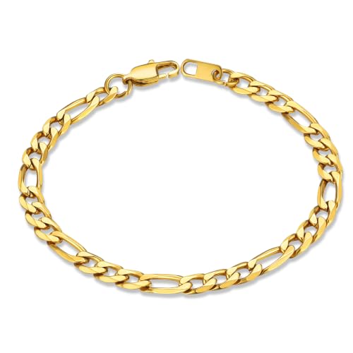 ChainsHouse Figaro Link Chain Bracelet for Men Stainless Steel Jewelry | Black/ Gold Bracelets Men, 6/9/13mm Figaro Cuabn Bracelets 7.5"/8.3", Chunky Hip Hop Wrist Hand Chain Bracelet for Gift - color: a: 6mm-gold