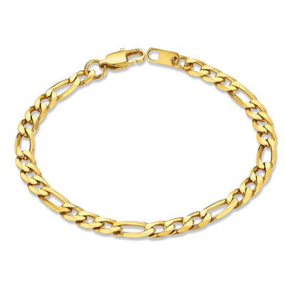 ChainsHouse Figaro Link Chain Bracelet for Men Stainless Steel Jewelry | Black/ Gold Bracelets Men, 6/9/13mm Figaro Cuabn Bracelets 7.5"/8.3", Chunky Hip Hop Wrist Hand Chain Bracelet for Gift - color: a: 6mm-gold