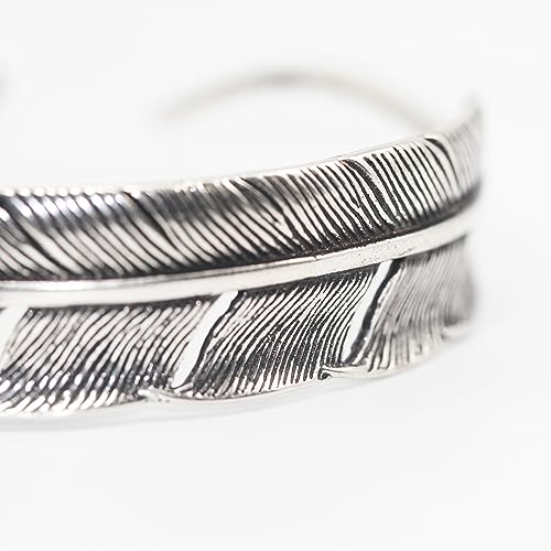 Innocence S925 Silver-Plated Antique Wide Feather Cuff Bracelet For Men Women Adjustable Retro Twisted Feathers Bracelets Gift Jewelry - color: Feather C